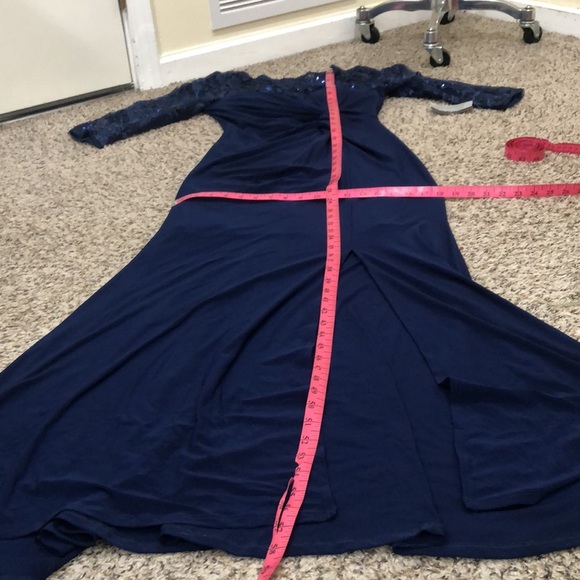 NWT Alex Evenings Formal Maxi Dress Size 6 Navy Blue Knotted Embroidered Gown - Picture 15 of 15